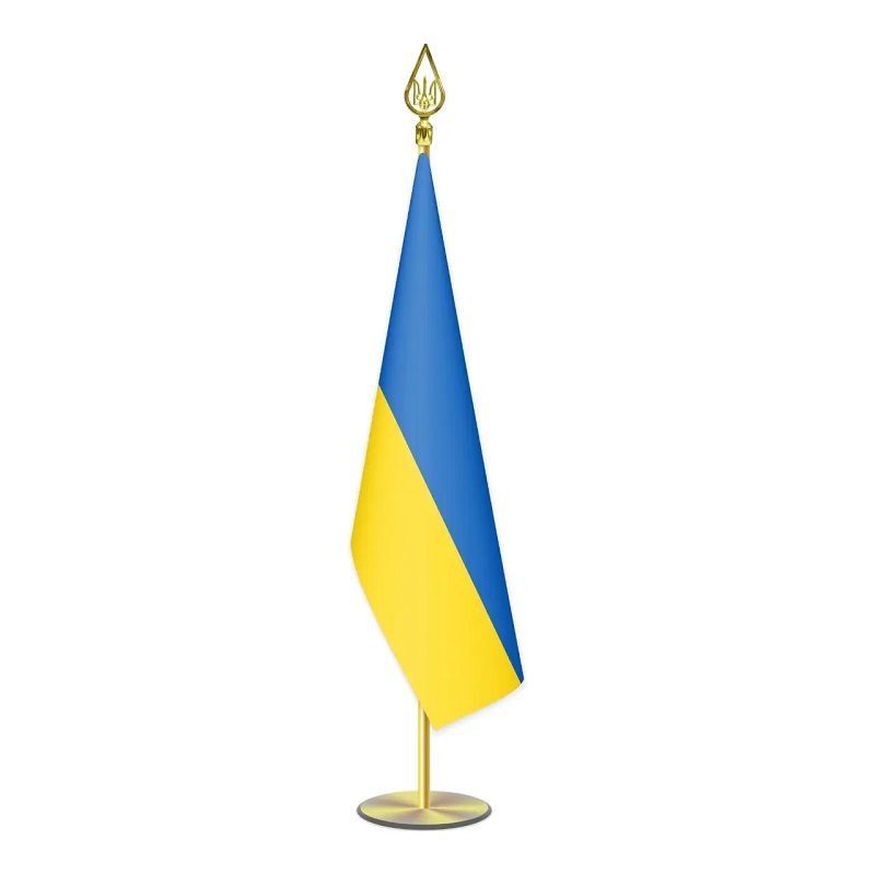 Прапор України кабінетний на металевій підставці з декоративним покриттям, габардин, 1000х1500мм, з флагштоком